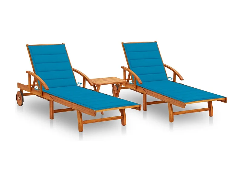 Chaises longues 2 pcs avec table et coussins Acacia solide 28