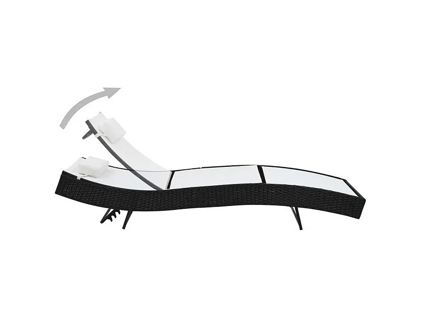 Chaise longue textilène blanc et résine tressée noire Fatis