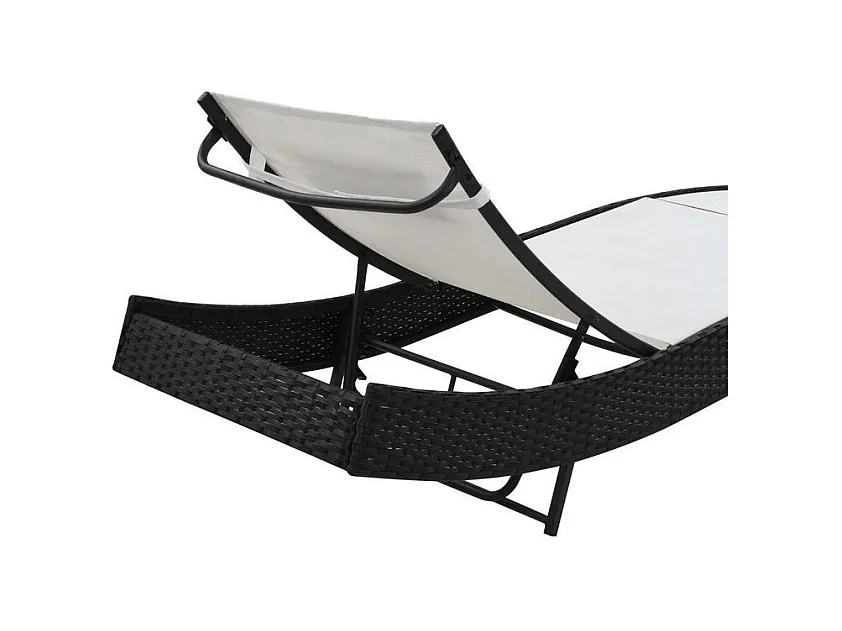 Chaise longue textilène blanc et résine tressée noire Fatis