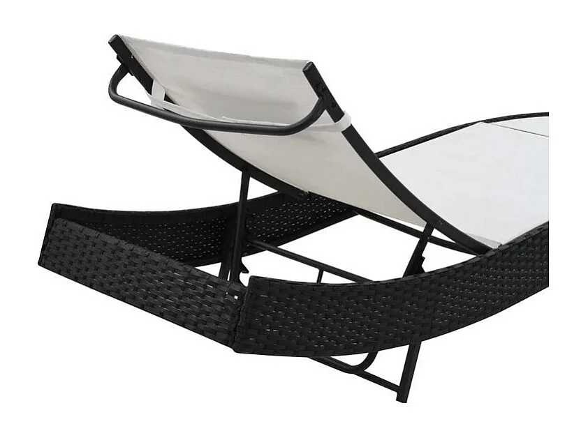 Chaise longue textilène blanc et résine tressée noire Fatis