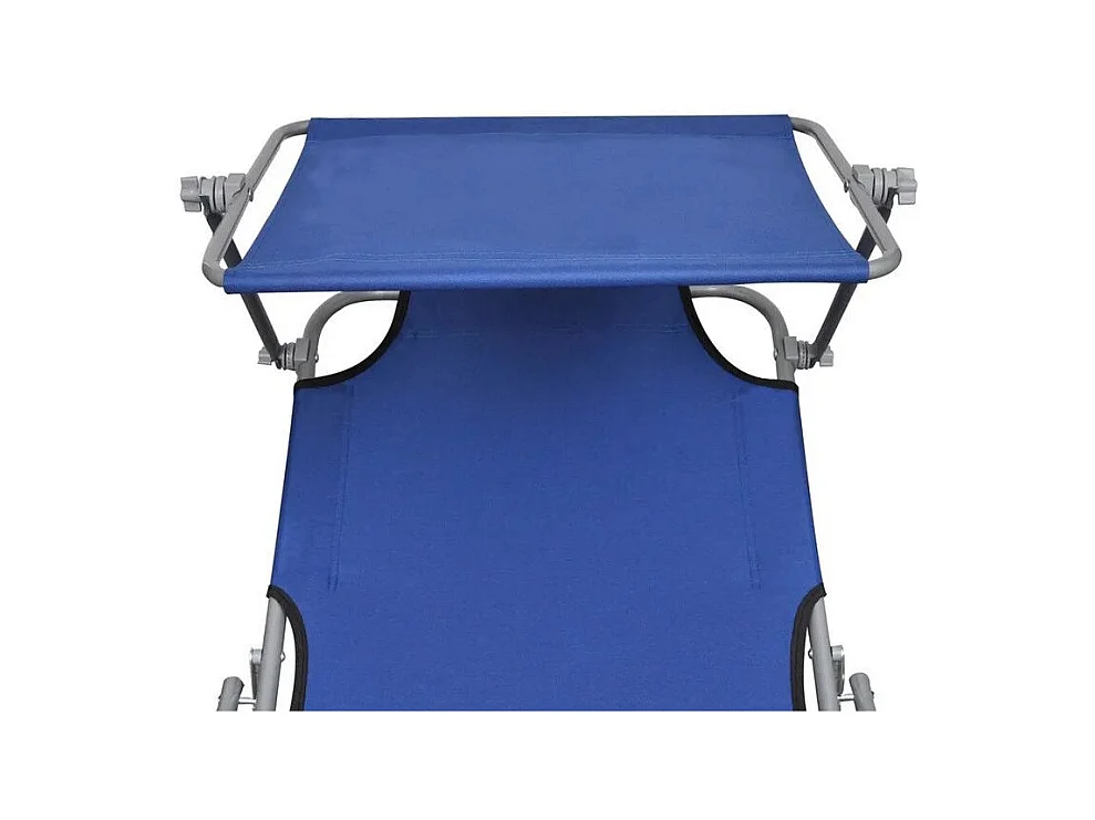 Chaise longue pliable avec auvent tissu bleu et métal Sher