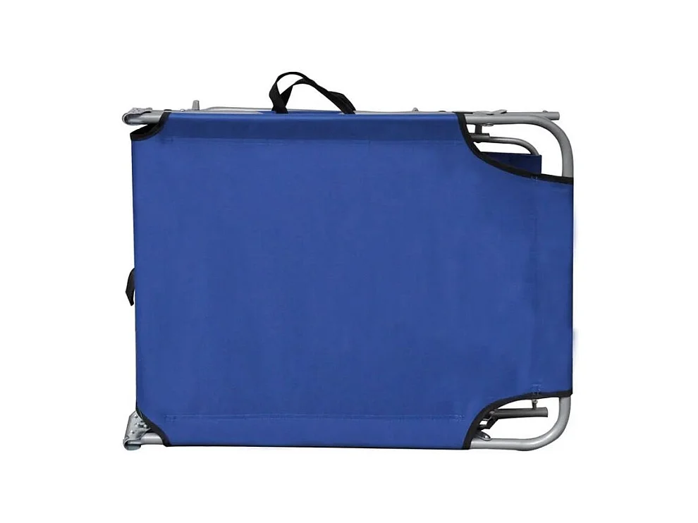 Chaise longue pliable avec auvent tissu bleu et métal Sher