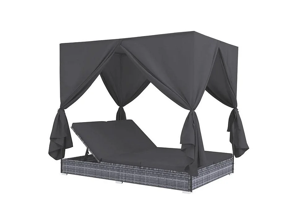 Lit de jardin à baldaquin polyester et résine tressée gris Uvo