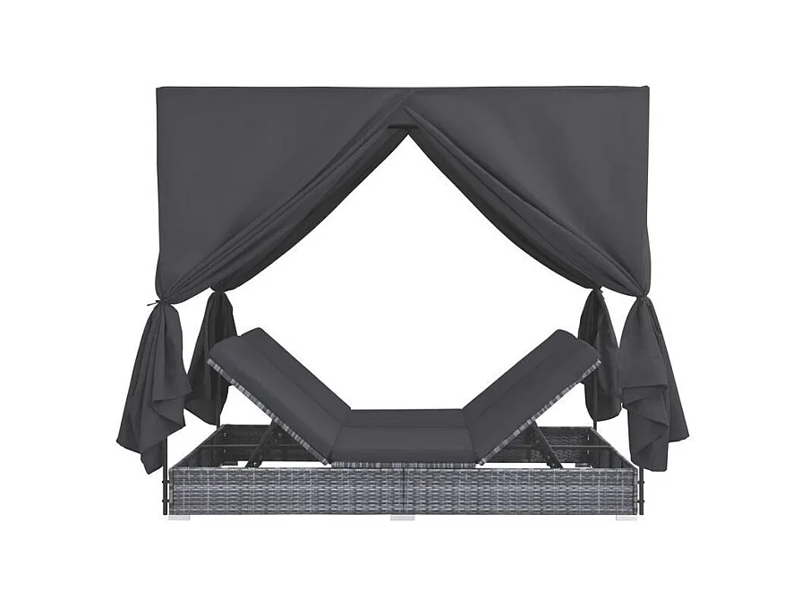 Lit de jardin à baldaquin polyester et résine tressée gris Uvo