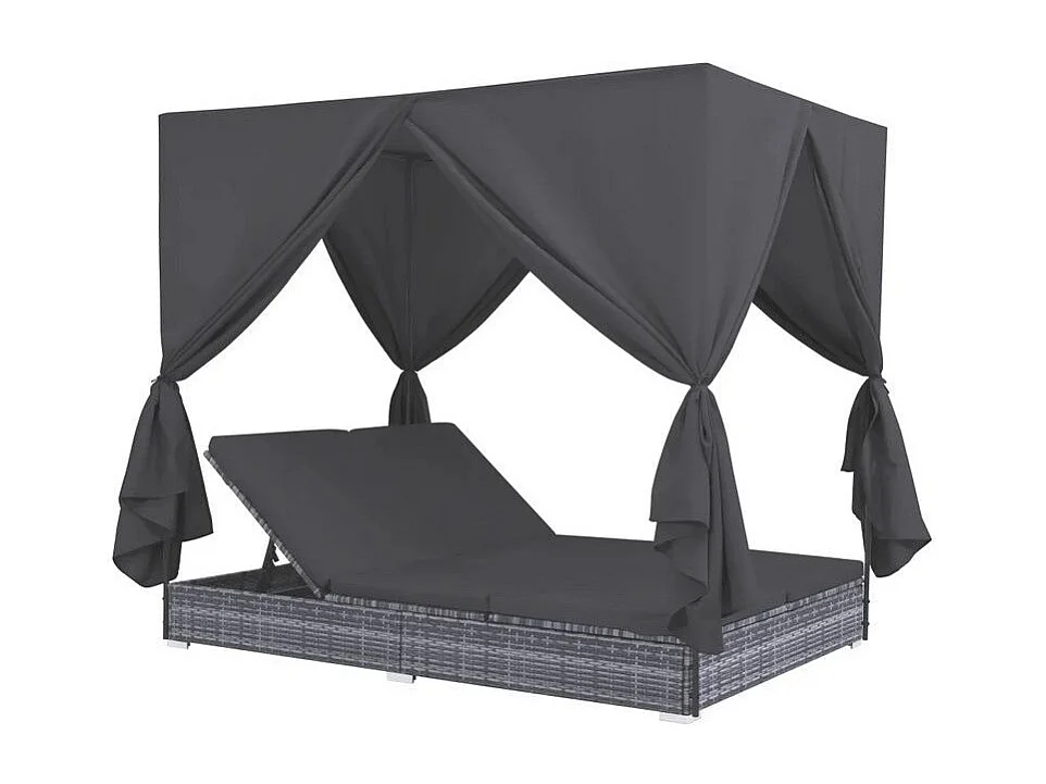 Lit de jardin à baldaquin polyester et résine tressée gris Uvo