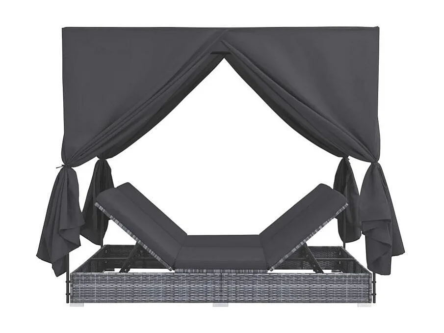 Lit de jardin à baldaquin polyester et résine tressée gris Uvo