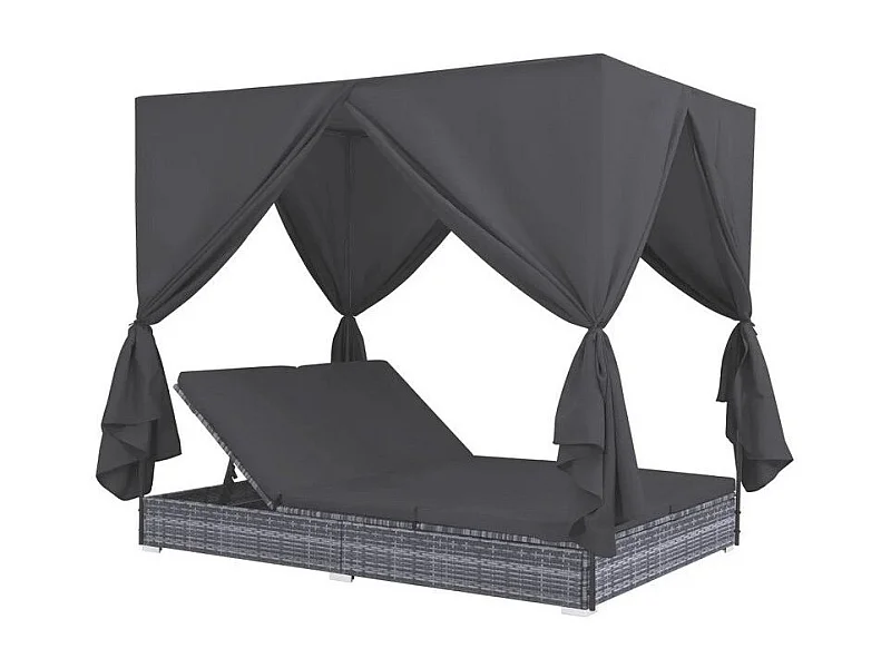 Lit de jardin à baldaquin polyester et résine tressée gris Uvo