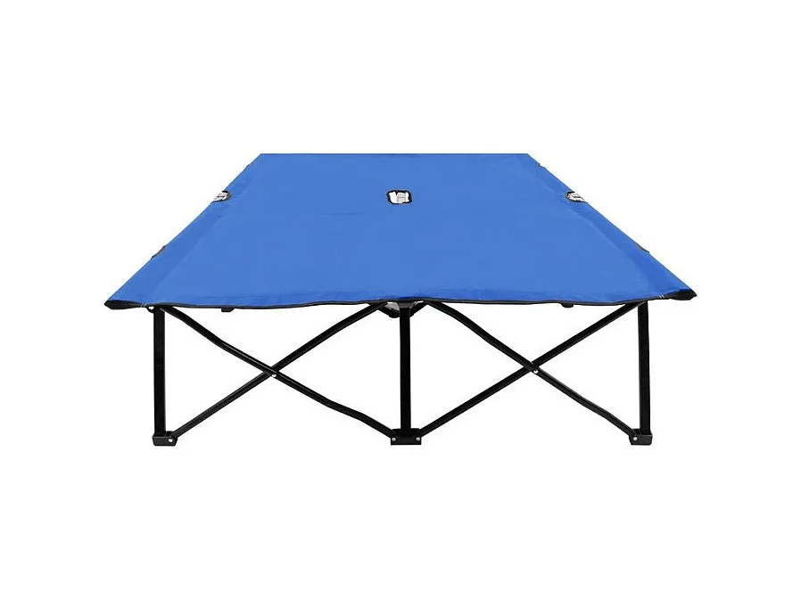 Chaise longue 2 places pliable tissu bleu et métal noir Bura