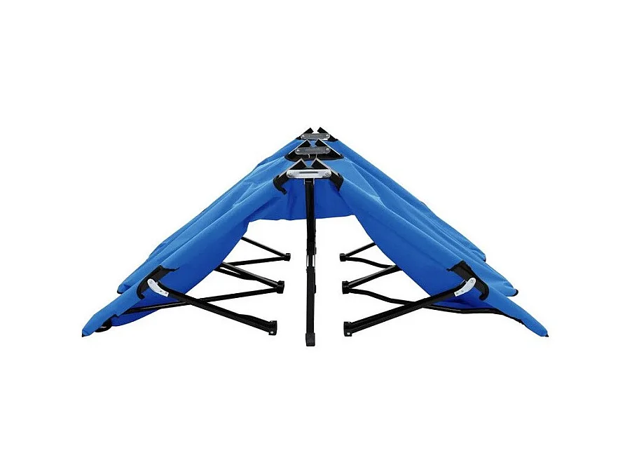 Chaise longue 2 places pliable tissu bleu et métal noir Bura