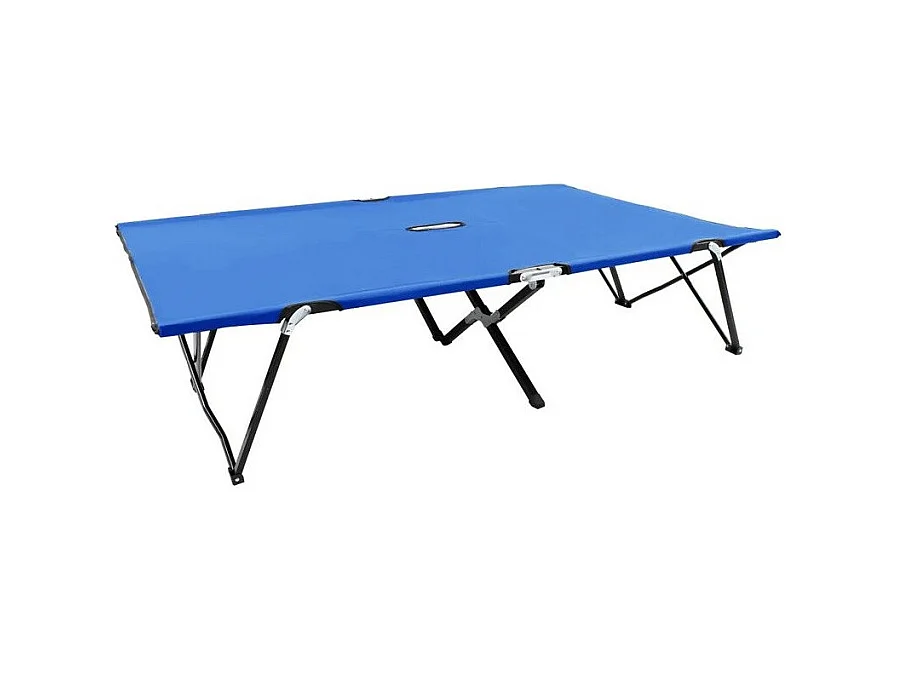 Chaise longue 2 places pliable tissu bleu et métal noir Bura