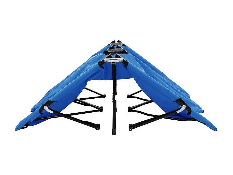 Chaise longue 2 places pliable tissu bleu et métal noir Bura