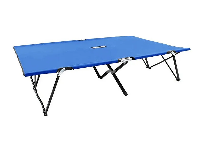 Chaise longue 2 places pliable tissu bleu et métal noir Bura