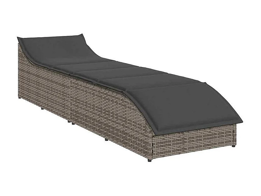 Chaise longue pliante coussin et rangement gris résine tressée