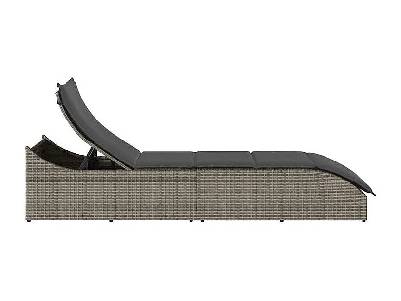 Chaise longue pliante coussin et rangement gris résine tressée