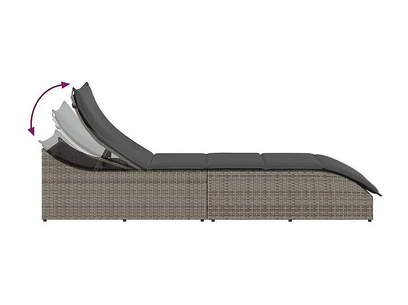 Chaise longue pliante coussin et rangement gris résine tressée