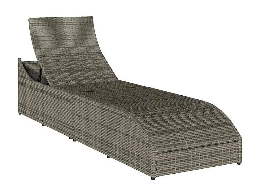 Chaise longue pliante coussin et rangement gris résine tressée