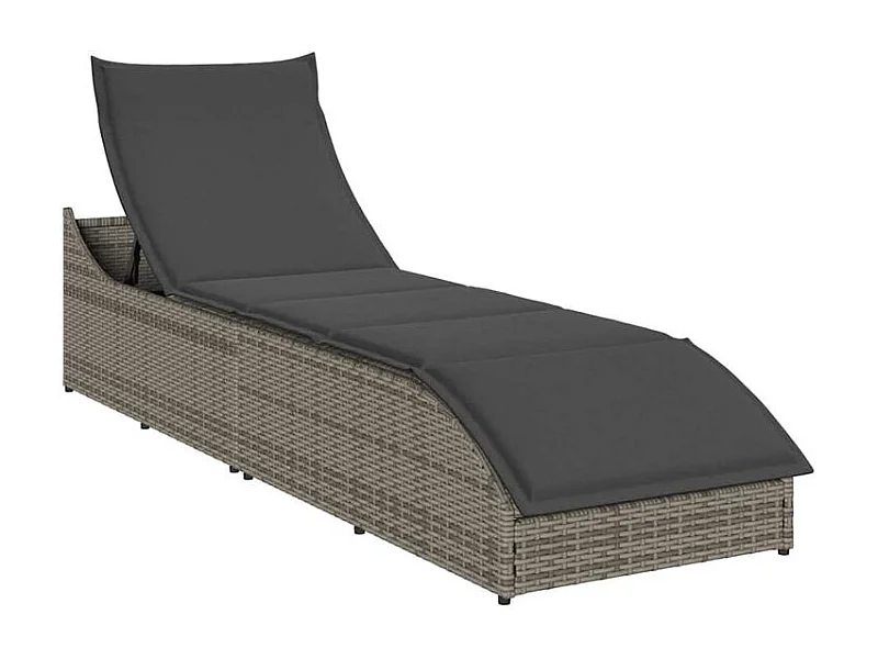 Chaise longue pliante coussin et rangement gris résine tressée