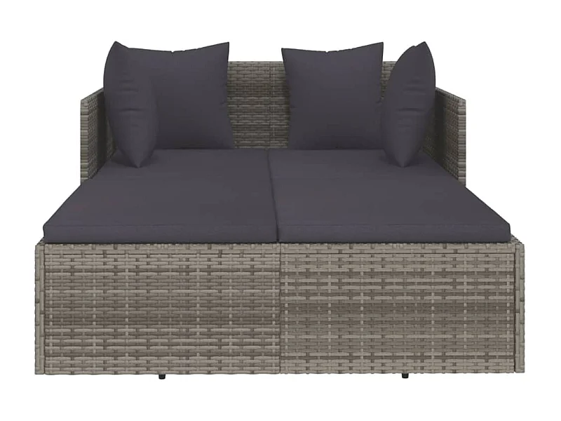 Chaise longue avec coussins gris 182x118x63 résine tressée