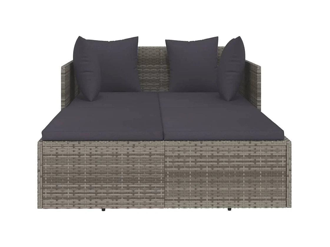 Chaise longue avec coussins gris 182x118x63 résine tressée