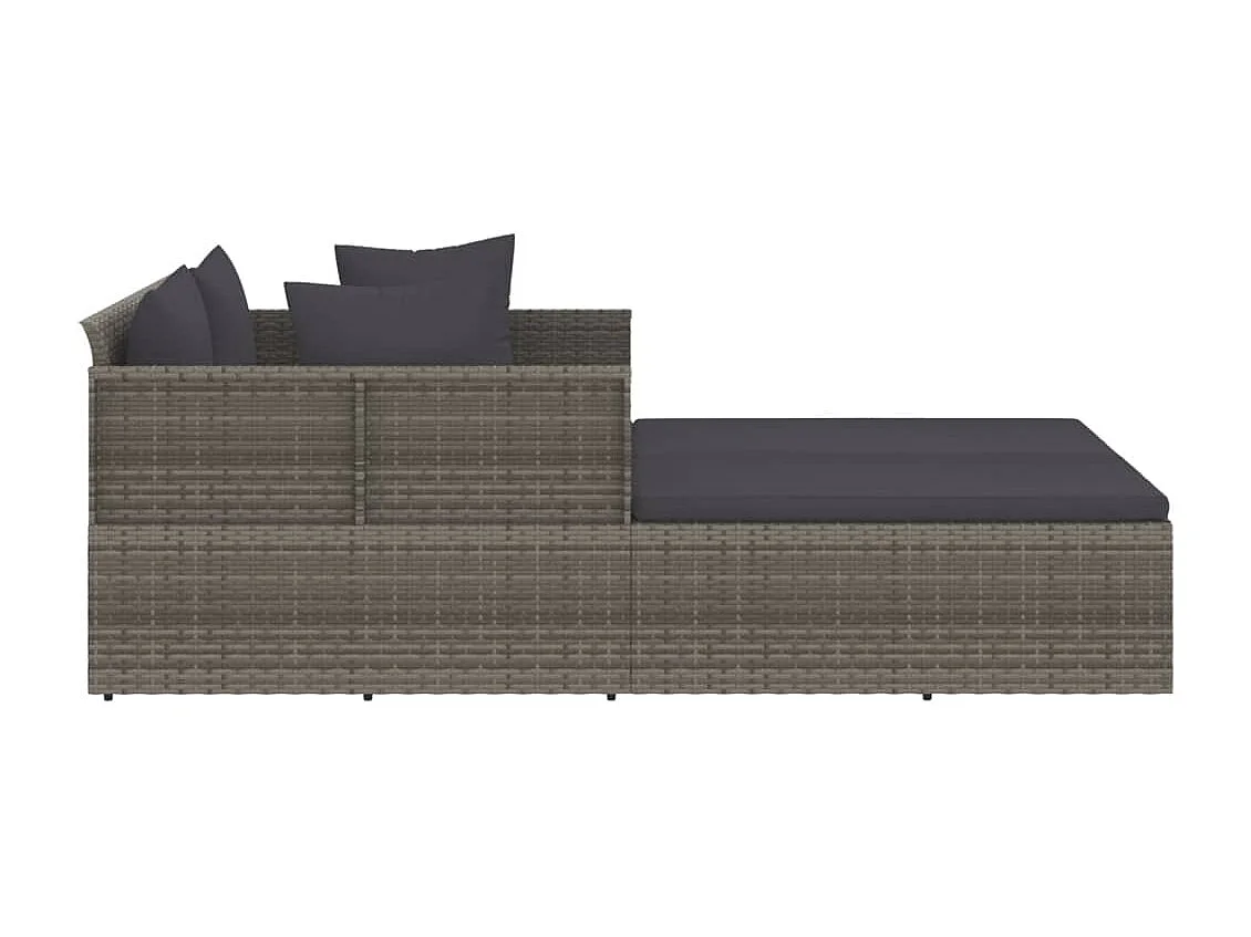 Chaise longue avec coussins gris 182x118x63 résine tressée