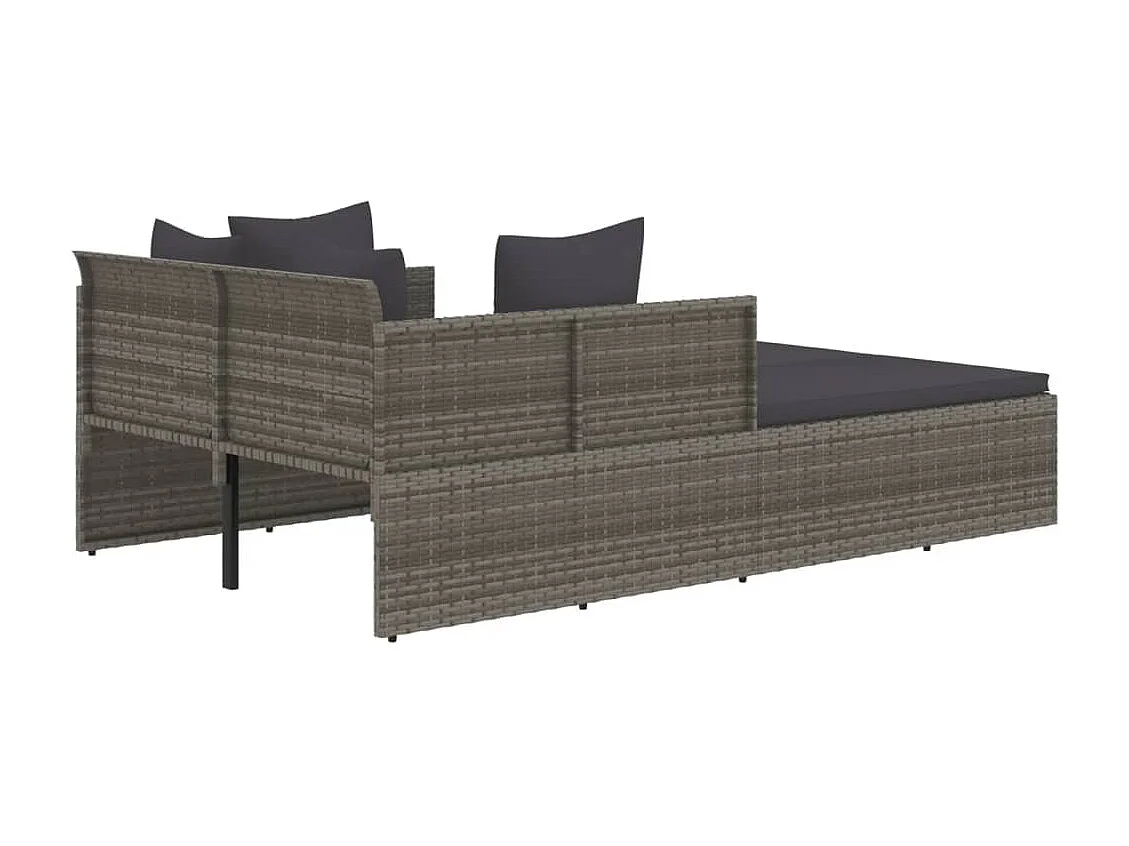 Chaise longue avec coussins gris 182x118x63 résine tressée