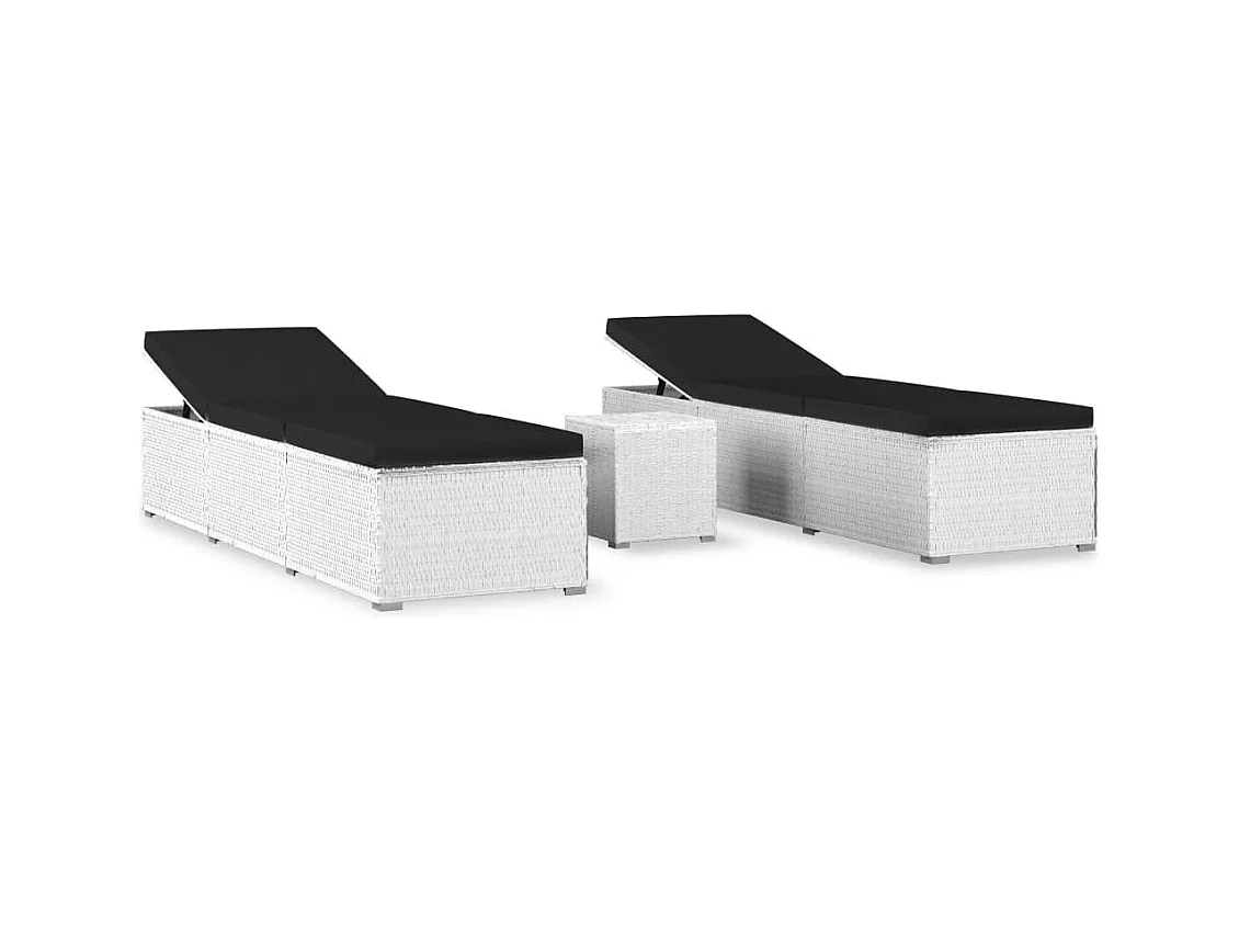 Chaises longues de jardin table à thé 3pcs Résine tressée Blanc