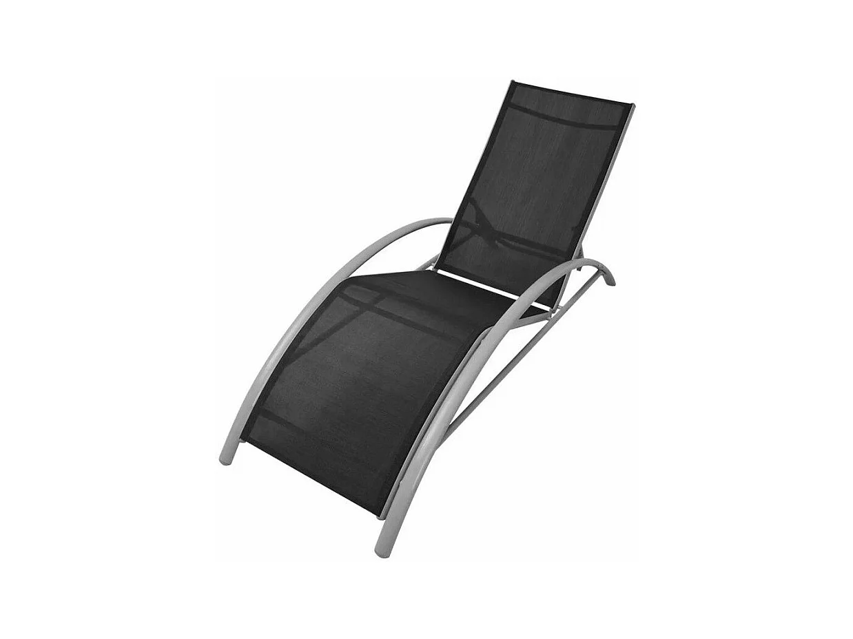 Set de 2 chaises longues textilène noir et 1 table Derino