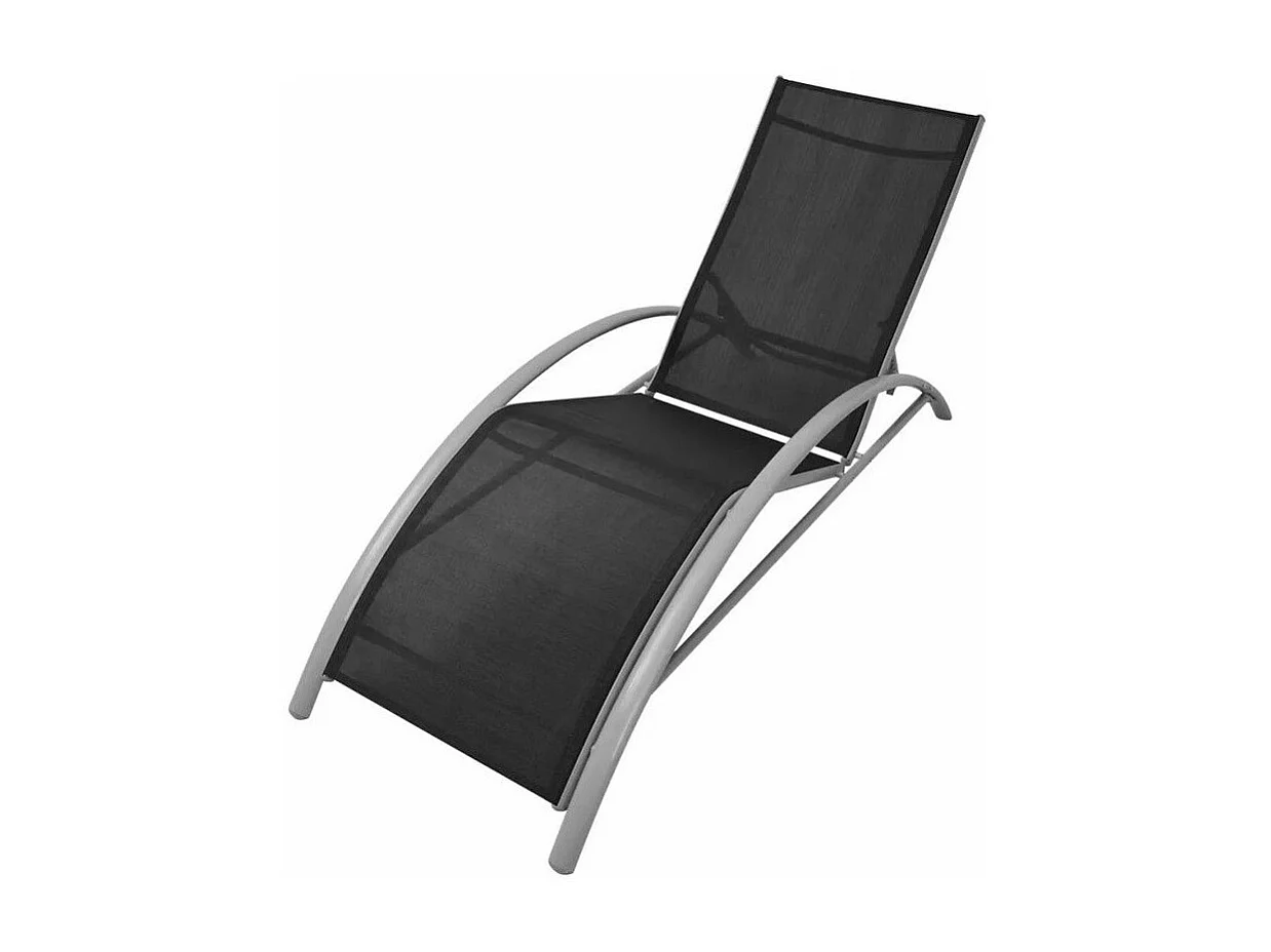 Set de 2 chaises longues textilène noir et 1 table Derino