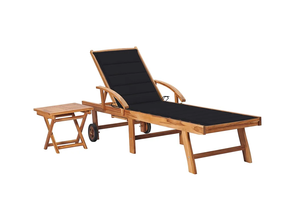 Chaise longue avec table et coussin Bois de teck solide 5