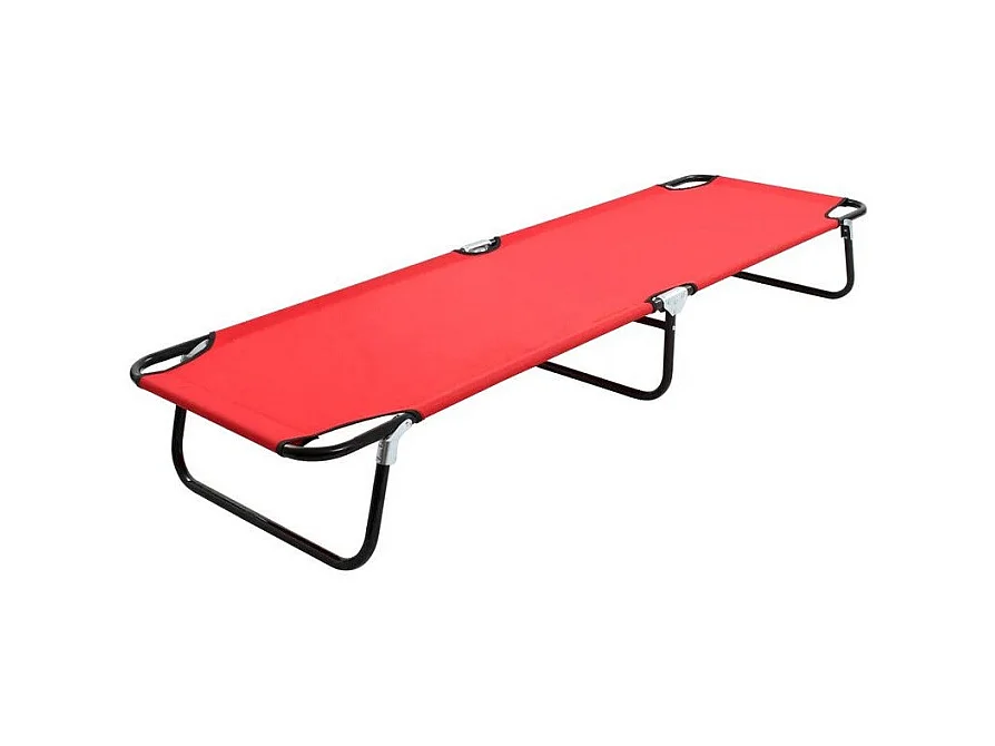 Chaise longue de jardin pliable tissu rouge et métal noir Bura