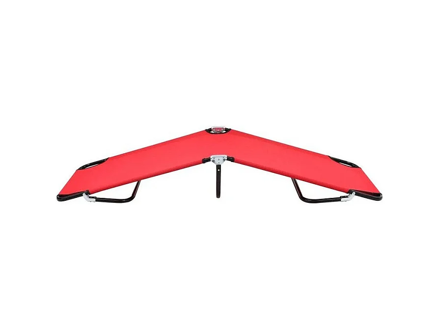 Chaise longue de jardin pliable tissu rouge et métal noir Bura