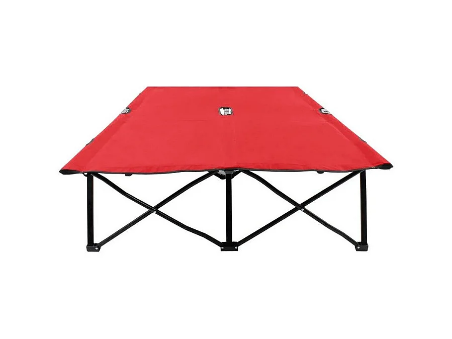 Chaise longue 2 places pliable tissu rouge et métal noir Bura