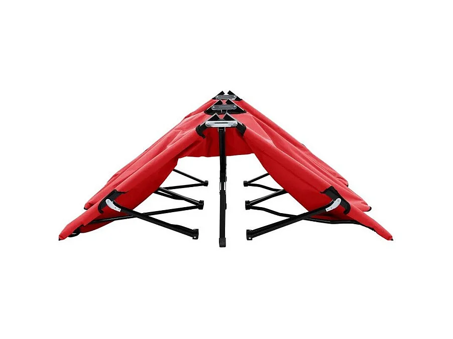 Chaise longue 2 places pliable tissu rouge et métal noir Bura