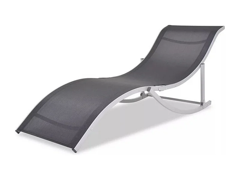 Chaise longue textilène noir et métal gris Derino - Lot de 2