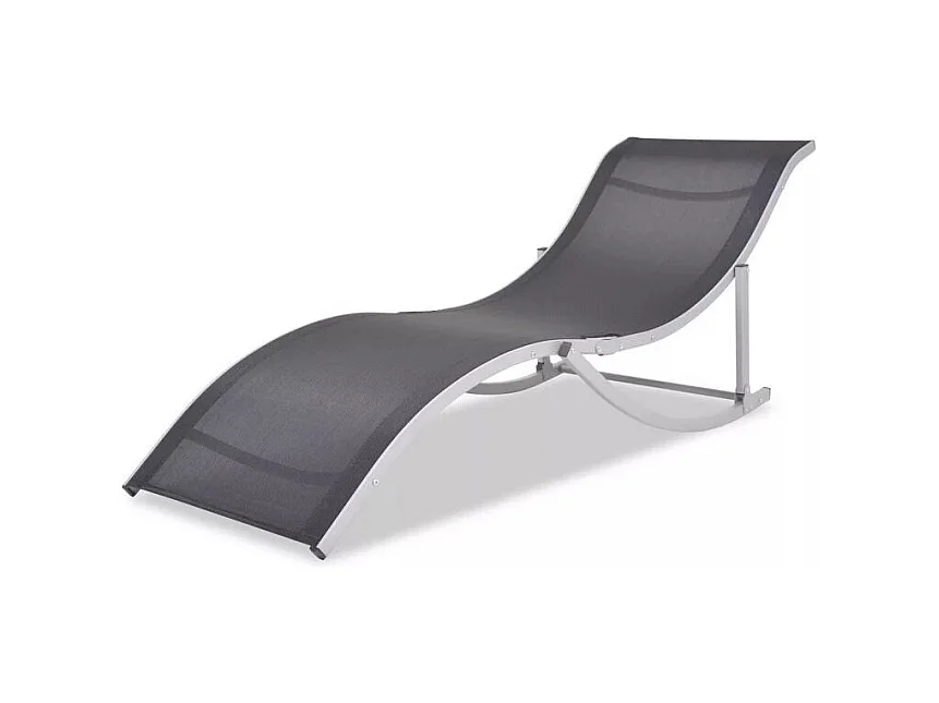 Chaise longue textilène noir et métal gris Derino - Lot de 2