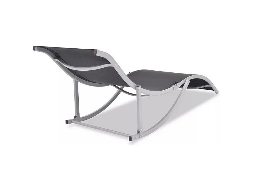 Chaise longue textilène noir et métal gris Derino - Lot de 2