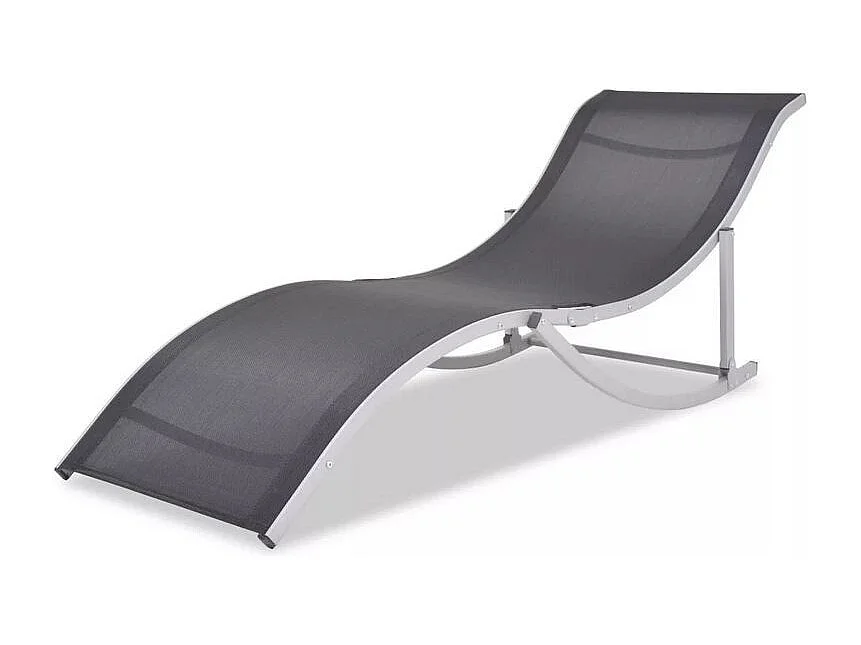 Chaise longue textilène noir et métal gris Derino - Lot de 2