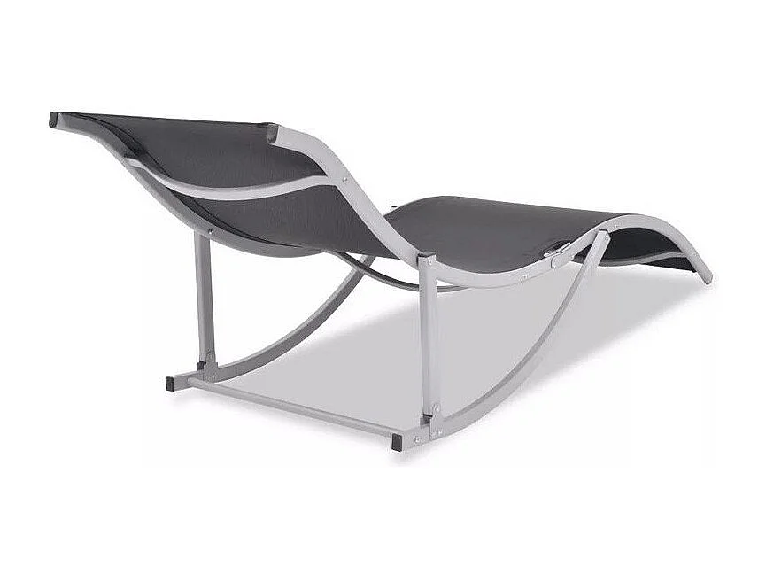 Chaise longue textilène noir et métal gris Derino - Lot de 2