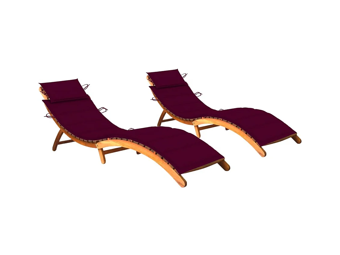 Chaises longues 2 pcs avec coussins Bois d'acacia solide 24
