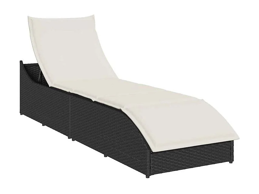 Chaise longue pliante coussin et rangement noir résine tressée