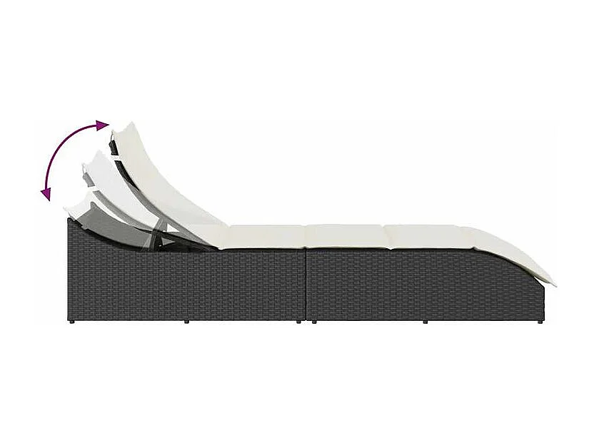 Chaise longue pliante coussin et rangement noir résine tressée