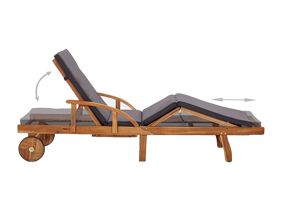 Chaise longue avec coussin Bois d'acacia solide