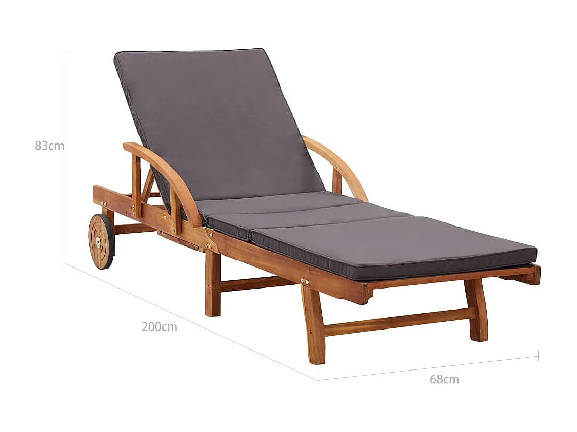 Chaise longue avec coussin Bois d'acacia solide