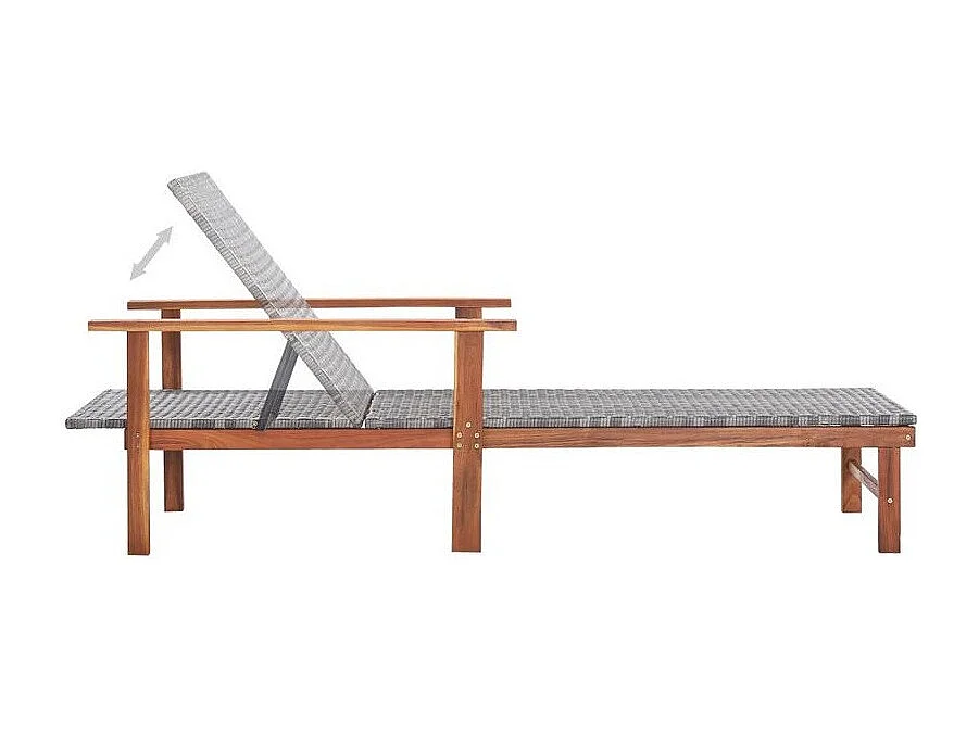 Chaise longue résine tressée grise et acacia massif foncé Touwa