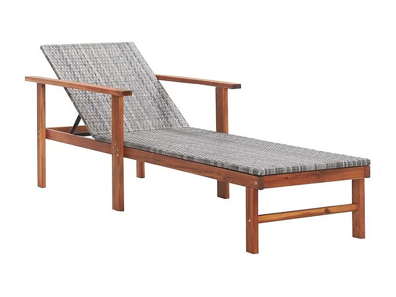 Chaise longue résine tressée grise et acacia massif foncé Touwa