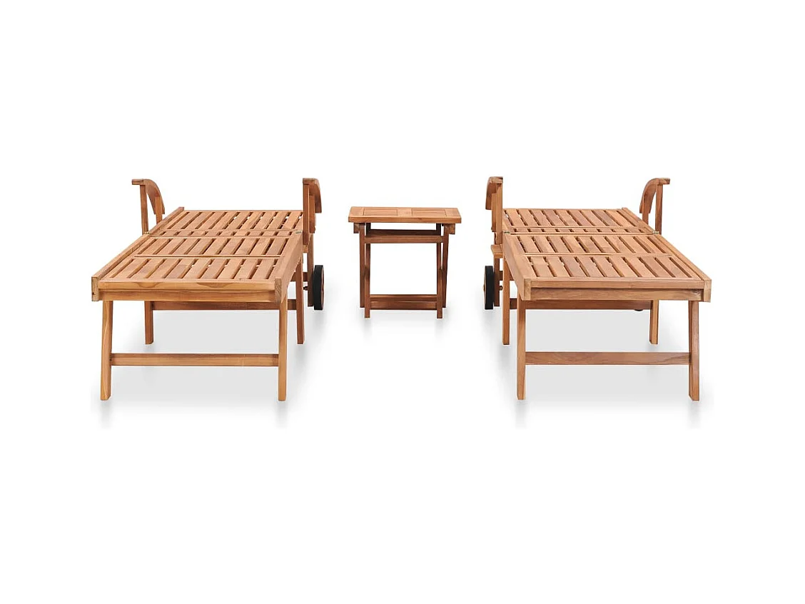 Chaises longues 2 pcs avec table Bois de teck solide