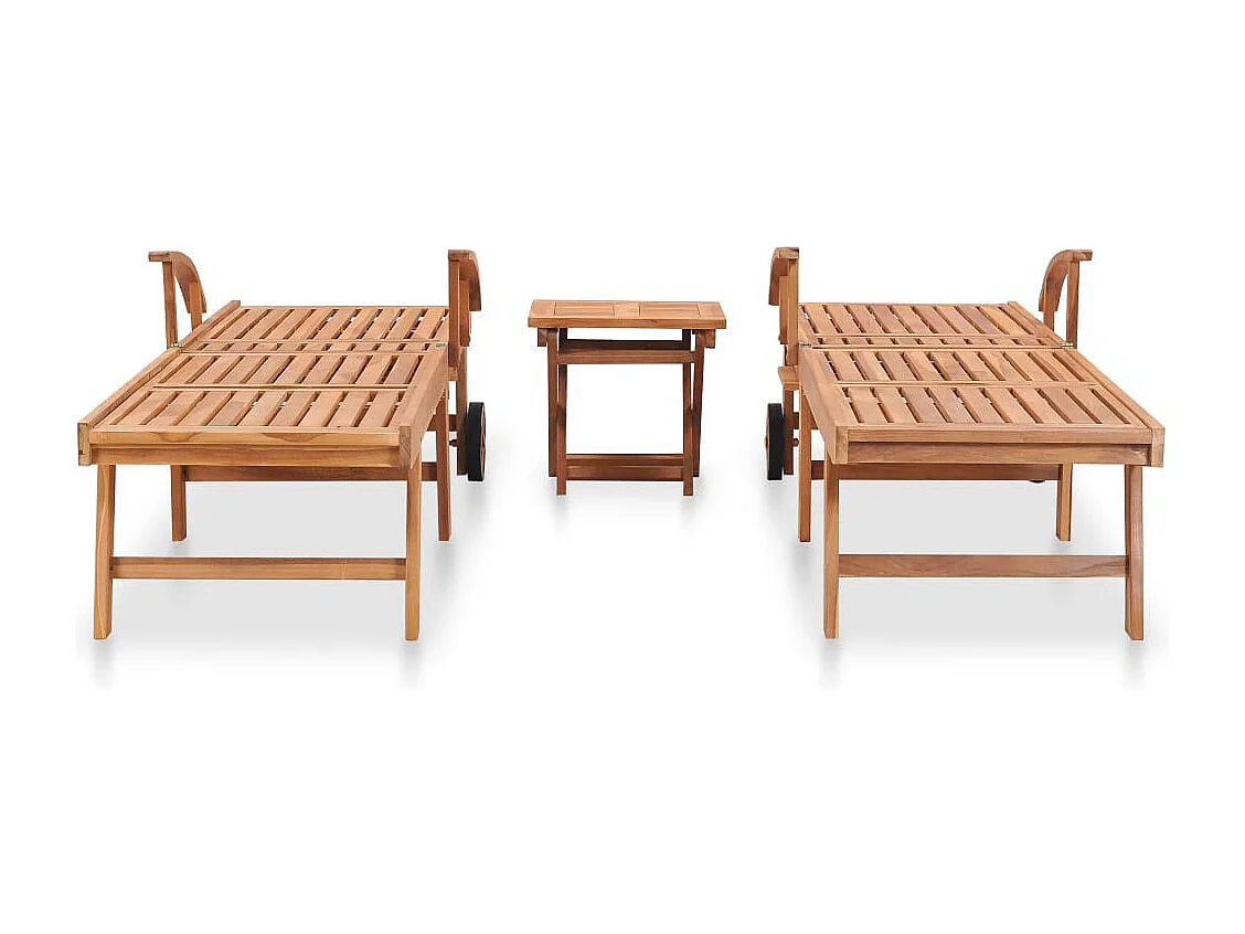 Chaises longues 2 pcs avec table Bois de teck solide