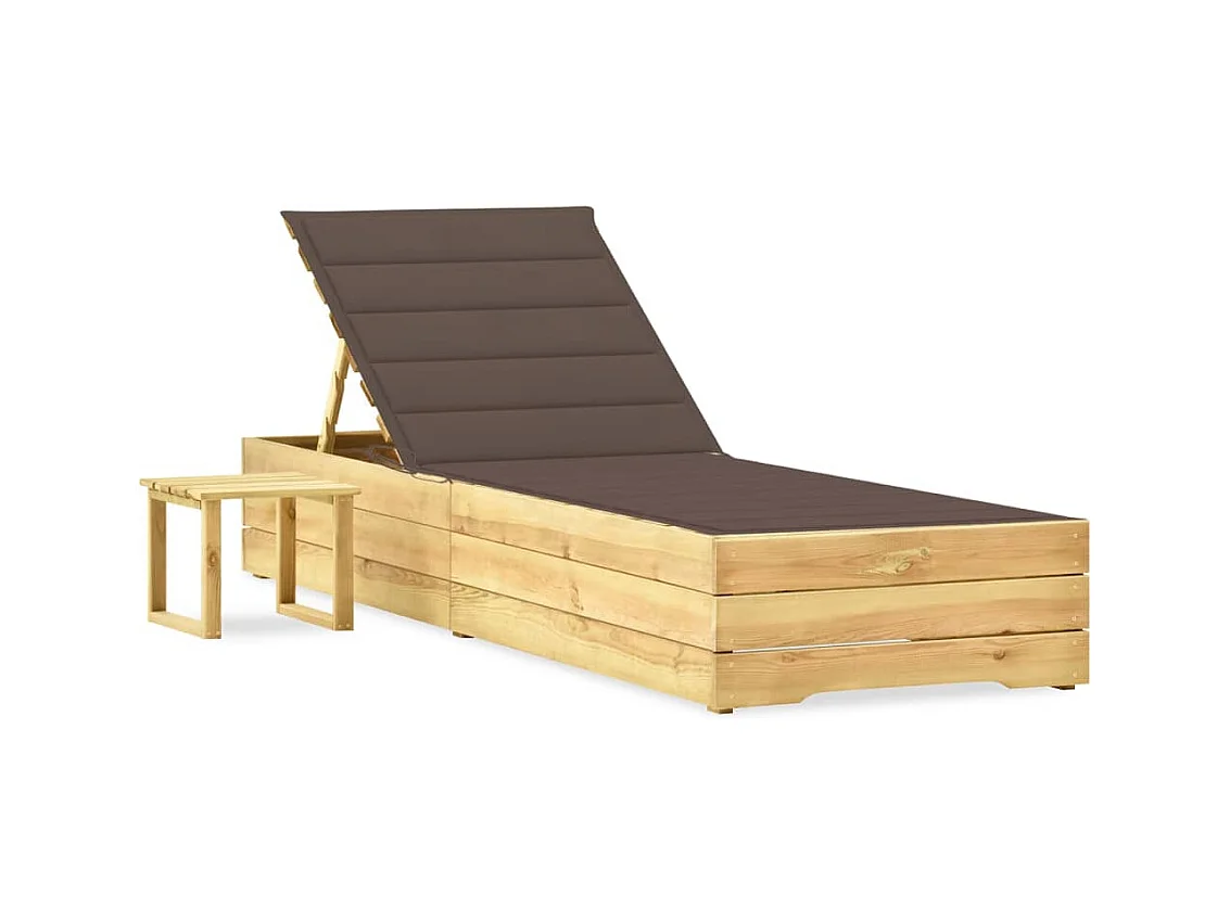 Chaise longue de jardin avec table et coussin Pin imprégné 29