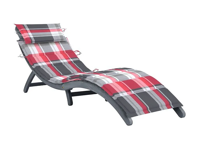 Chaise longue avec coussin Gris Bois d'acacia solide