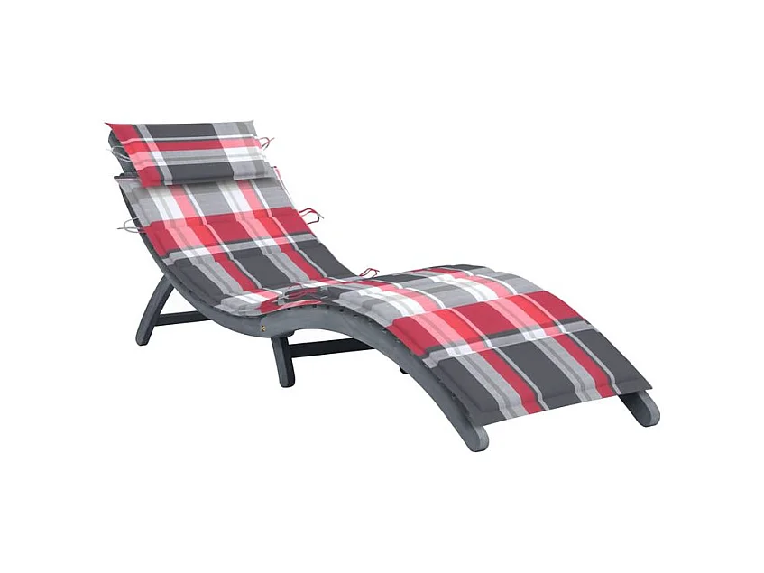 Chaise longue avec coussin Gris Bois d'acacia solide